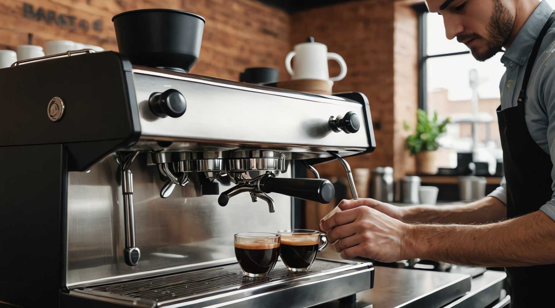 Man preparing coffee using an espresso machine